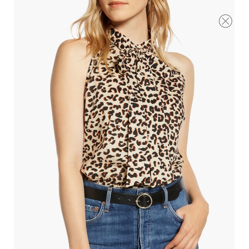 1901 Tie Neck Blouse Leopard Print